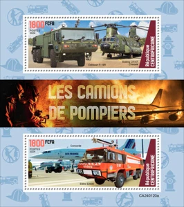 Fire Trucks Fire Engines MNH Stamps 2024 Central African M/S - Picture 1 of 1