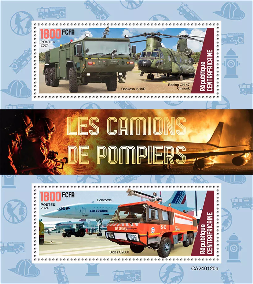 Fire Trucks Fire Engines MNH Stamps 2024 Central African M/S - Image 1 of 1