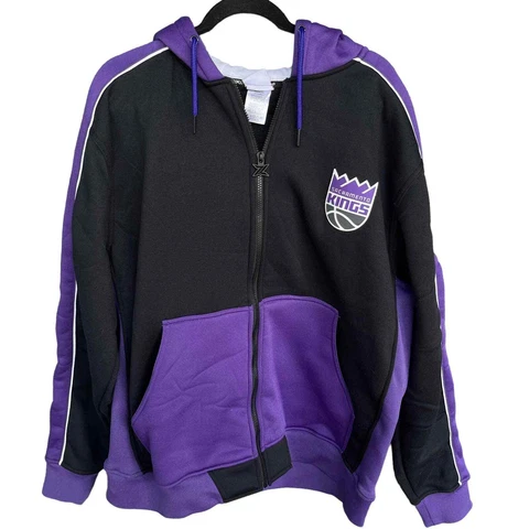NBA Sacramento Kings Sweater Adult Extra Large Black Purple Full Zip Hooded Cover