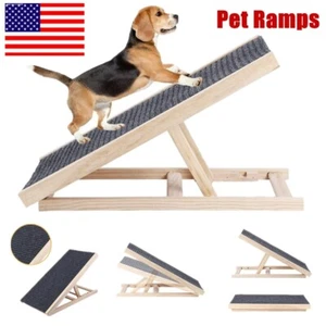 Adjustable Folding Dog Ramp Non-slip Wood Cat Pet Ramps Support Frame Bed Couch - Picture 1 of 13