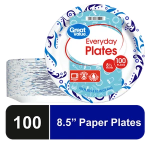 Great Value Everyday Disposable Paper Plates, 8.5", 100 Count - Picture 1 of 4