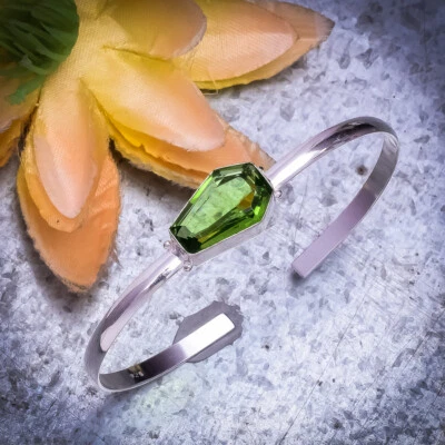 Tolle Peridot Topas Edelstein 925 Sterlingsilber Handmade Armband Manschette - Bild 1 von 3