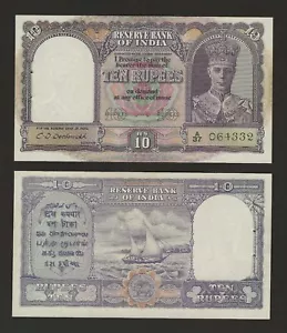 INDIA 10 Rupees 1943, P-24 KGVI Front Facing, Sign: Deshmukh, Original UNC Grade - Picture 1 of 1