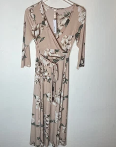 HELLO MIZ Women Wrap Maxi Maternity Dress with Belt Made in USA Navy Floral M - Foto 1 di 8