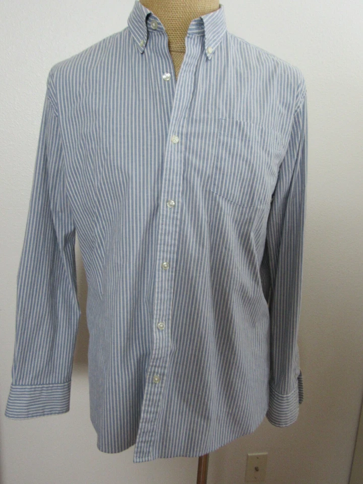SONOMA, MEN'S BLUE/WHITE COTTON BL LONG SLEEVED STRIPED SHIRT W/POCKET, SIZE L - Image 1 of 4
