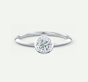1/2 Ct Round D/VVS Lab Created Grown Diamond Solitaire Ring Bezel 14K White Gold - Picture 1 of 1