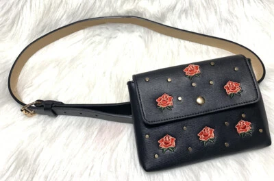 Red Rose Embroidered metal studded Fannie Pack belt bag Black XL  Belt Gothic - Image 1 of 4