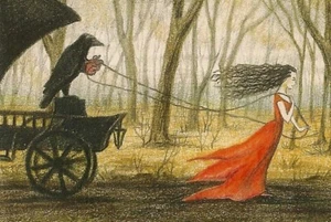 4x6 IMPRESIÓN DE PINTURA CUERVO CUERVO RYTA FOLK HALLOWEEN BRUJA Arte Salem Paisaje - Imagen 1 de 1