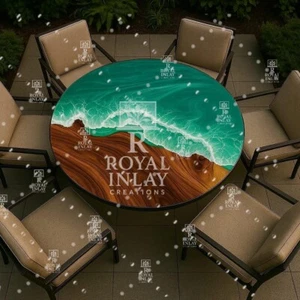 42" Ocean Resin Round Table – Handmade Wood & Green Epoxy for Outdoor Luxury - Picture 1 of 13