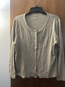 Talbots tan button up sequins cardigan sweater size petite large - Picture 1 of 4
