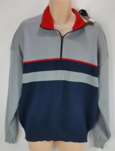 NEU VTG Demetre Herren XL Wolle Ski Pullover 1/2 Reißverschluss blau grau rot Streifen 1990er USA - Bild 1 von 12