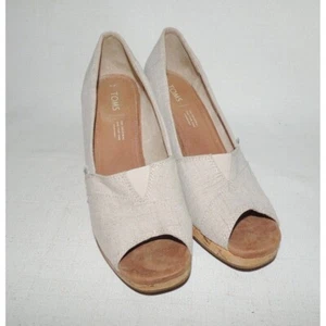 TOMS Classic Espadrille Wedge Sandals Open Toe Natural Crosshatch Beige Sz. 9 - Picture 1 of 6