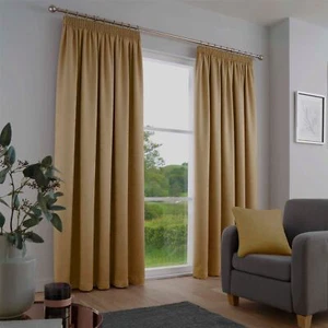 Pencil Pleat Curtains 100% Polyester Galaxy by Fusion in Ochre - Picture 1 of 3