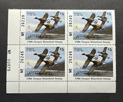 WTDstamps - 1986 OREGON - Block - State Duck Stamp - Lot1 - Mint OG NH  - Image 1 of 2