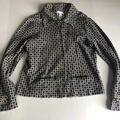 Suéter Charter Club Negro Blanco Estampado Dorado Botón Retro De Colección Mod Talla L A633 Foto 1 de 4