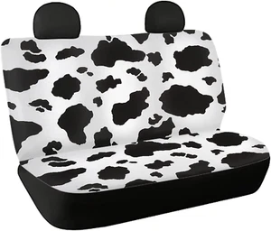 Cow Print Car Rear Seat Covers White & Black Auto Back Seat Protector Decoration - Picture 1 of 7