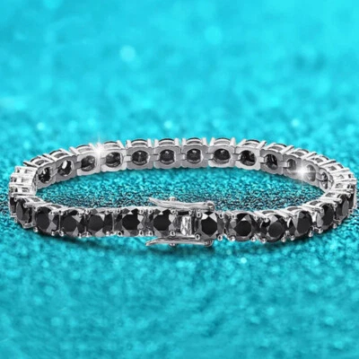 Pulseira de corrente de tênis 5 mm cor D redonda preta moissanita prata esterlina 925 GRA - Imagem 1 de 4