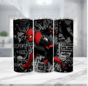 Spider-Man Stainless Steel Tumbler & Metal Straw - 20 Oz Black Background - Picture 1 of 4