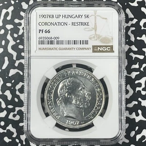 "1907"-KB Hungary Coronation 5 Korona Restrike NGC PR66 Lot#G9948 Silver! Proof! - Picture 1 of 3