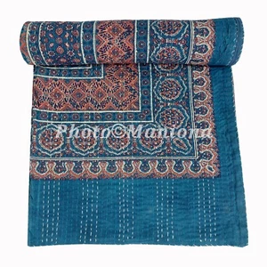 Kantha Handmade Ajrakh Kantha Quilts Hand Block Printed Blanket Throw Bedspread - Picture 1 of 4