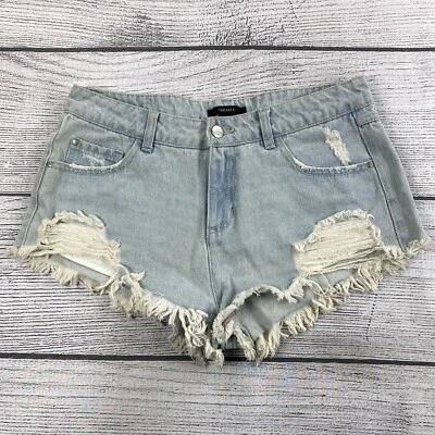 Forever 21 Frayed Distressed Blue Denim Summer Shorts Women Size 30 #94981 NEW - Image 1 of 4