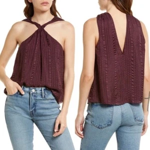 Frame 100% Silk Draped Textured Halter Top Size Small Blouse Purple Cabernet NEW - Picture 1 of 13