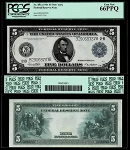 Fr. 851a $5 1914 Federal Reserve Note PCGS Gem New 66PPQ - Picture 1 of 1