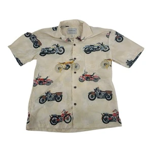 Vintage Hawaiian shirt Halekulani Motorcycle print Made in USA 90s Mens Small - Picture 1 of 6