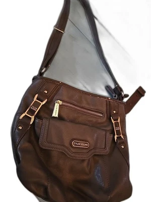 NWOT TYLER RODAN Chocolate Brown Purse, Black and Gold Detail Satchel Preowned - Image 1 of 4