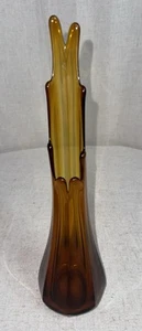 Antique L.E. Smith Amber Swung Glass Vase 15” Tall Mid Century Modern MCM - Picture 1 of 9