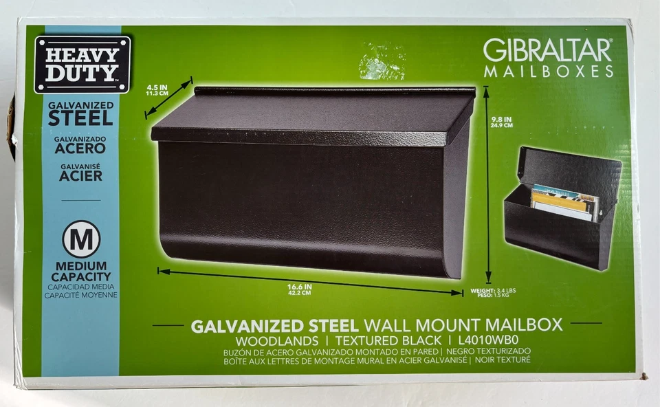 Gibraltar Wall Mount Mailbox Medium Horizontal Heavy Duty Black Galvanized Steel - Image 1 of 1