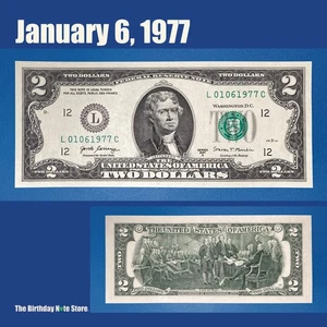 January 6, 1977 Birthday Anniversary $2 Two Dollar Bill Serial Number 01061977 - Picture 1 of 2