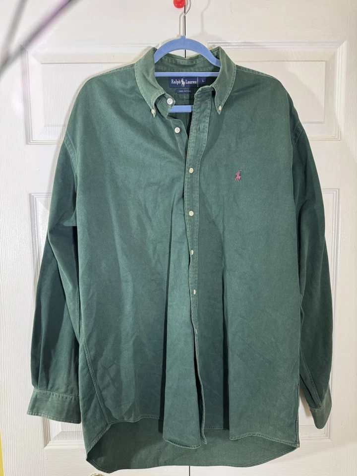VTG Ralph Lauren Mens Dress Shirt Size Large green all cotton long sleeve - Image 1 of 4