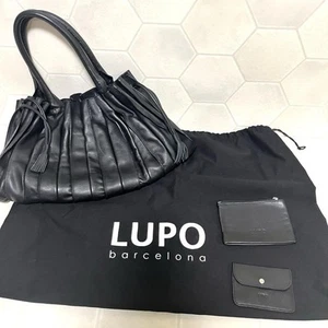 Lupo Barcelona Albanico Genuine Leather Tote Bag Drawstring Black Vintage Good - Picture 1 of 10