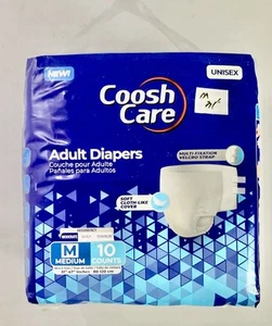 Coosh Care Adults Disposable Diapers Unisex Medium 10 Counts Waist Size 31”-47” - Foto 1 di 14