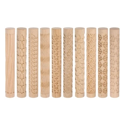 10pcs Wood Clay Roller 15cm Wooden Pottery Tools Wood Grain Texture Rollers - image 1 of 4