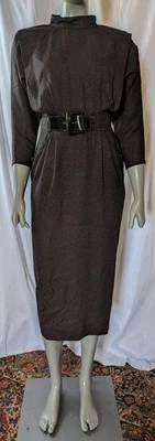 Vintage 1980s Scarlett Black Red Dots Batwing Sleeve High Neck Midi Dress S - Image 1 of 4