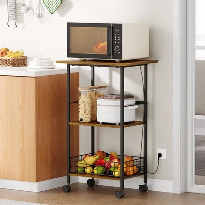 Microwave Cart with Storage, 3-Tier Rolling Kitchen Stand with Wire Basket, W... - Image 1 of 4