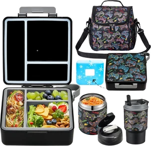 Set Lunch Box Bento per Bambini con Termico, Bottiglia, Borsa e Ice Pack - Design Console Gioco - Foto 1 di 8