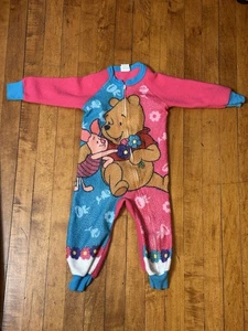 Vintage Disney Winnie Puuh Ferkel Fleece Schlafanzug Pyjama 3T rosa blau - Bild 1 von 7