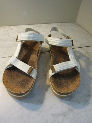 Sandalias REEF Cojín REM Blanco Tela Plataforma Gancho y Lazo Cuña Zapatos Talla 8 Foto 1 de 4