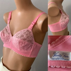 Nuevo de Lote Antiguo Rosa VANITY FAIR Nylon Punta Sujetador Floral ENCAJE Bala Transparente Talla 34B - Imagen 1 de 8