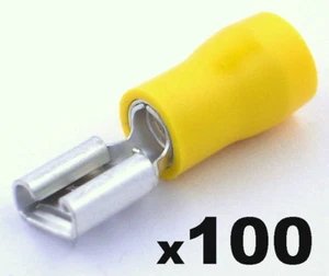 100x Insulated Yellow Female Electrical Wiring Spade Crimp Connector Terminals - Picture 1 of 3