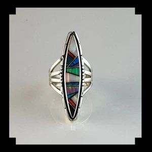 Sterling und Inlay Opalit Ring Größe 7 - Bild 1 von 6