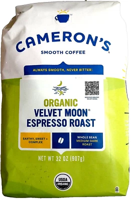 CAMERON'S COFFEE Cameron's Organic Velvet Moon Whole Bean Medium-Dark Espresso Roast Coffee 32 Oz