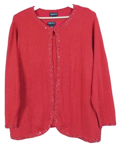 SC001276-MAGGIE BARNE Women Twinset Cardigan Vest Shimmer Beads Red 3X 26W 28W - Imagen 1 de 12