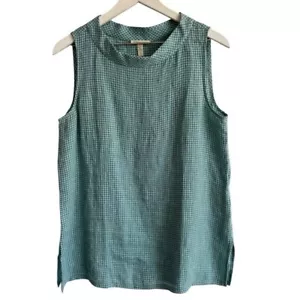 Eileen Fisher Puckered Organic Linen Mock Neck Top, Amalfi Blue, Size S - Picture 1 of 6