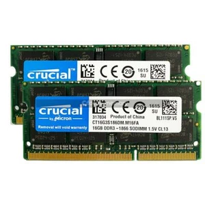 CRUCIAL 32GB (2X16GB) DDR3 Memory Ram 1866 MHz PC3-14900S 204PIN Laptop SODIMM - Afbeelding 1 van 6
