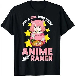 Just A Girl Who Loves Anime and Ramen Japanese Noodles Short Sleeve T-Shirt - Picture 1 of 12