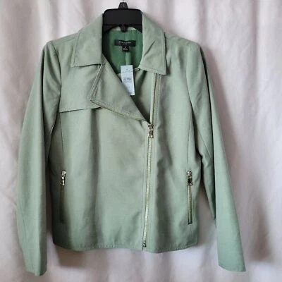 NUEVO Blazer Ann Taylor 2P Verde Chaqueta Moto Cremallera Cuello Forrado PRECIOSO NUEVO CON ETIQUETAS Foto 1 de 4